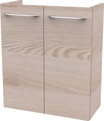 Produktbild von Fackelmann B.CLEVER Waschbeckenunterschrank schmal Unterschrank für Waschtisch im Gäste-WC (52 cm x 60 cm x 24 cm) 2 Türen SBC Badezimmerschrank hängend in Braun hell