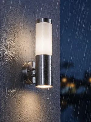 Produktbild von Schlichte Außenlampe Edelstahl Silber IP44 34cm Ø8cm Eingang Terrasse Garten Wandlampe Außenleuchte