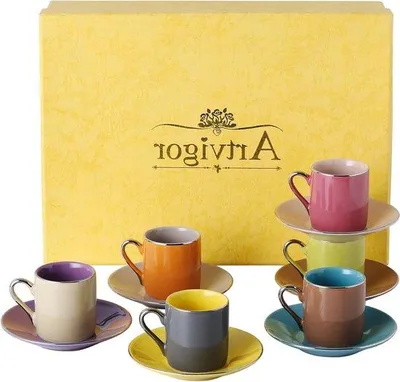Immagine prodotto di Set da 12 tazzine da caffè in porcellana - espresso 80 ml - multicolore Set di 6 tazzine da caffè