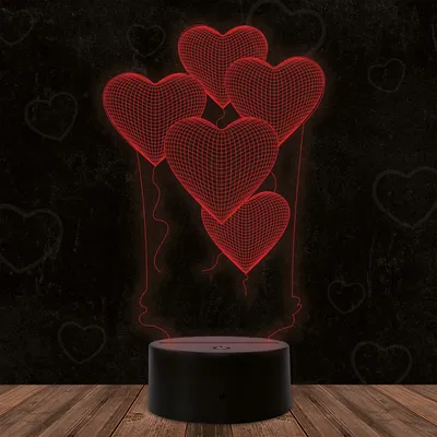 Produktbild von INDIGOS UG - 3D LED Nachttischlampe - Herzen Luftballon - Touch-Nachtlicht - Illusion, Geschenk - Weihnachten Geburtstag Junge - Mädchen Nachtlicht