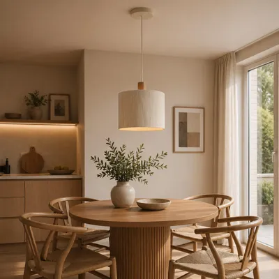 Produktbild von Pendelleuchte, Höhe 150 cm, Ø 35 cm, E27 Fassung, Textil Holz, beige
