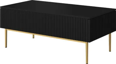 Produktbild von Nicole Couchtisch mit Schubladen und Metallbeinen in Mattschwarz und Goldbeinen