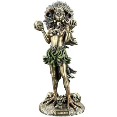 Obrázok produktu pre Coatlicue – aztécka bohyňa zeme – dekoratívna soška z bronzovej farby, ručne maľovaná, 9,5 cm × 8,5 cm × 24,5 cm, model WU77893A4