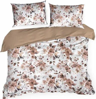 Produktbild von EUROFIRANY | Bettwäsche - Deckenbezug - 220 x 200 cm - Weiß Braun - Blumen - Kissenbezug - Baumwolle