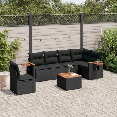 Produktbild von Design 7-tlg. Garten-Sofagarnitur mit Kissen Schwarz Poly Rattan, Gartenmöbel-Sets 2024 Neu
