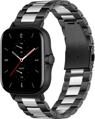 Produktbild von Strap-it Stahlarmband - Kompatibel mit Amazfit GTS 2 Armband Ersatzarmband Edelstahl - Gliederarmband mit Faltschließe - Hochwertiges Material - für Smartwatch 20mm Armband Schwarz / Silber