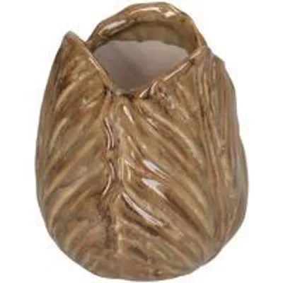 Imagen del producto de Jarrón de cerámica, colección HD, color beige, 10x10x11 cm