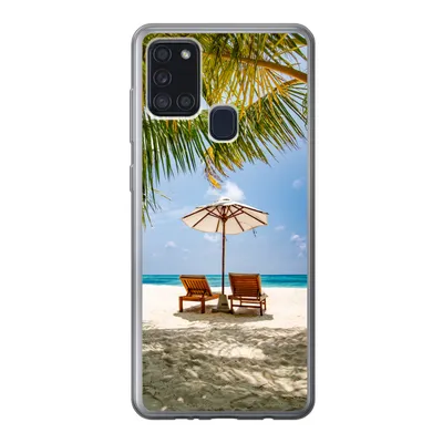 Produktbild von MuchoWow® Handyhülle Schutzhülle Hülle für Samsung Galaxy A21s Strand - Strandkorb - Sonnenschirm Silikon Softcase Handy Hülle - Hartschale