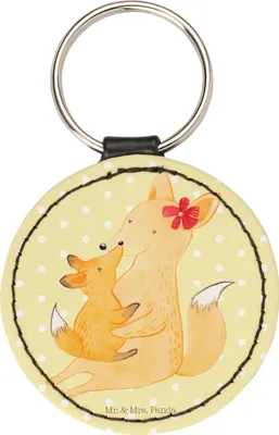 Produktbild von Mr. & Mrs. Panda Schlüsselanhänger Fuchs Mama - Gelb Pastell - Geschenk, schlüsselring anhänger, für schlüssel, Mutter, Taschenanhänger, Muttertag, mini, Schoß, Tochter