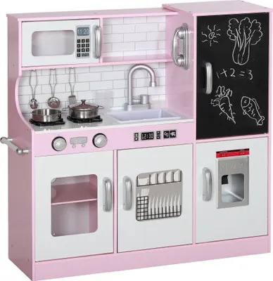 Produktbild von AIYAPLAY Kinderküche Spielküche mit Spielzeug Telefon, Kreidetafel, Mikrowelle, Herd, Spüle, Puppenküche mit Küchenzubehör, Eiswürfelmaschine für 3-8 Jahre Kinder, Rosa