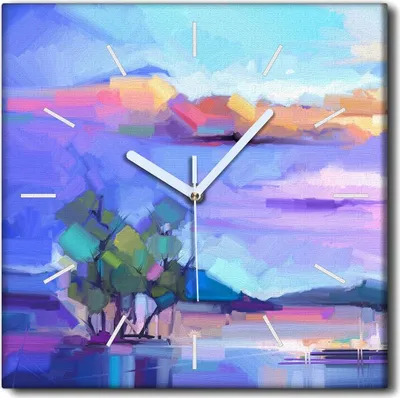 Produktbild von Coloray Uhr auf Leinwand 30x30 cm Wand Uhr Dekoration Wohnzimmer Segeltuch weiße Zeiger -Landschaft Bäume Himmel