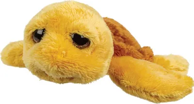 A plush toy turtle lying on a white background.