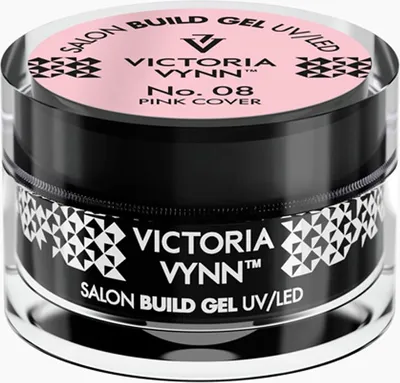 A product shot of a nail builder gel in a clear jar with a black lid and a pink label.