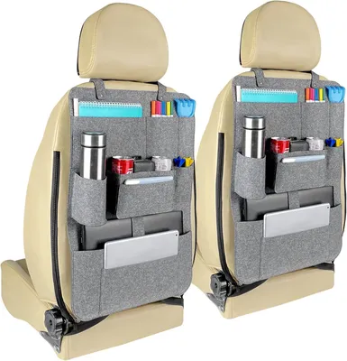 Imagen del producto de Organizador para asiento de coche, juego de 2 piezas, con cintas ajustables y protector para el respaldo hecho de fieltro, ideal para automóviles