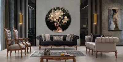 Produktbild von Casa Padrino Luxus Barock Wohnzimmer Set Schwarz / Grau / Braun - 2 Sofas & 2 Sessel & 1 Couchtisch - Wohnzimmer Möbel im Barockstil - Edel & Prunkvoll