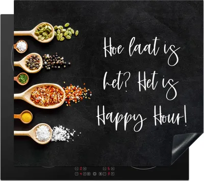 Produktbild von KitchenYeah© Herdabdeckplatte Wie spät ist es? Es ist Happy Hour! - Küche - Sprichwörter - Zitate - Kräuter , 58x51cm, Küche Deko, Glaskeramikkochfeld Herdabdeckung, Abdeckplatte fùr Kochfeld