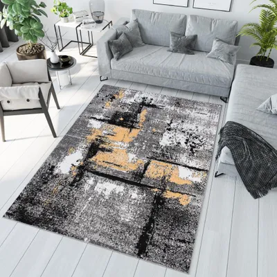 Image de Tapis MAYA Moderne Noir Gris Jaune Chambre à coucher  300 x 400 cm