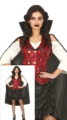 Productafbeelding van Vampier Halloween kostuum, donkere cape, elegant design, met kap, maat: 36 - 38 (S), kleur: zwart