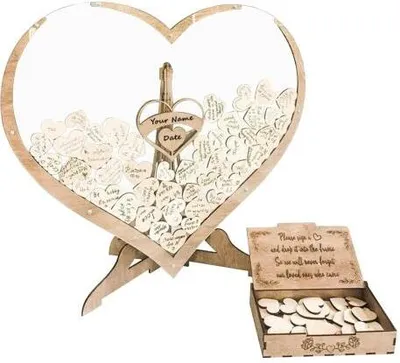 Produktbild von Holzherz Hochzeit Gästebuch Herzen Drop Box Rahmen mit Holzschild Herzen Gästeliste für Hochzeitsdekoration Jahrestag Farbe 80 Herzen