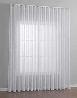 A white sheer curtain hanging in front of a window.