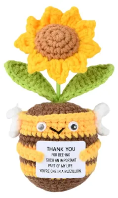 Gehäkelte Biene mit Sonnenblume und Dankeskarte, Handarbeit