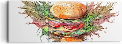 Produktbild von Bild auf Leinwand - Leinwandbild - Illustration nahrung hamburger brötchen - 90x30cm - Wand Bild - Wanddeko - Leinwanddruck - Bilder - Kunstdruck - Leinwand bilder - Wandkunst - CA90x30-2981