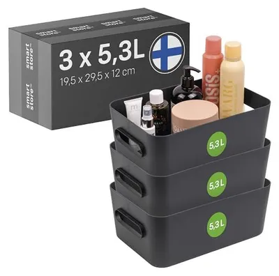 Aufbewahrungsbox 3×5,3 l, Blau, Kunststoff, mit Griffen