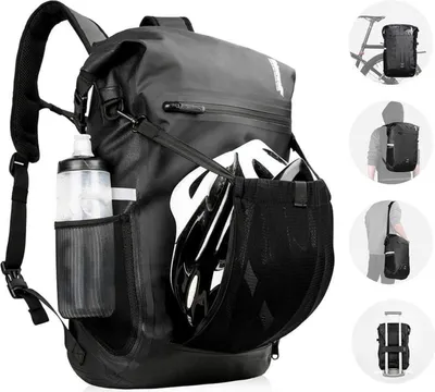 Image de BAIGIO 3-en-1 Sacoche de vélo multifonctionnelle étanche 22-25L Sac à dos noir