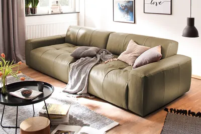 Produktbild von KAWOLA Big Sofa PALACE 3-Sitzer mit Sitztiefenverstellung Leder oliv
