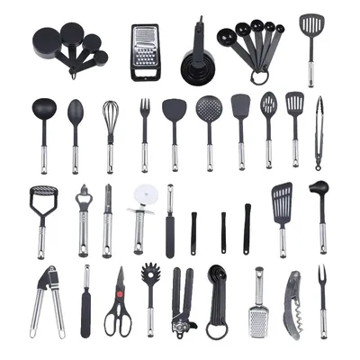 Produktbild von Küchenutensilien-Set, langlebiger Edelstahl, platzsparendes Design, schwarz