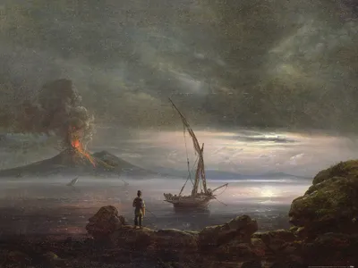 Produktbild von Johan Christian Dahl Kunstdruck Bild - Vulkan Am Abend, Sizilien (60 x 80 cm)