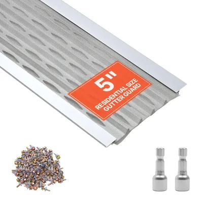Produktbild von Dachrinnenschutz Set - 20x Laubfangstreifen 12,7 cm / 127 mm - Edelstahl-Mikromasche - Zuschneidbar 30,48 m - Inkl. Schrauben - Für Dachrinnen und Carports