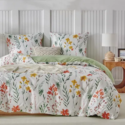 Obrázek produktu pro Sada povlečení (3 kusy) z mikrovlákna, květinový vzor, zelená barva, rozměry: 260x240 cm + 2x 65x65 cm, se zapínáním na zip