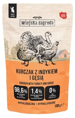 Obrázek produktu pro Mokré krmivo pro kočky "Wiejska Zagroda", kuře, krůta, husa, 100 g