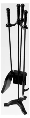 Produktbild von Kaminbesteck-Set, 4-teiliges Ofenbesteck-Set mit Ständer, Ascheschaufel, Bürste und Schürhaken, Kaminzubehör aus Schmiedeeisen für Innen- und Außenlagerfeuer, Schwarz