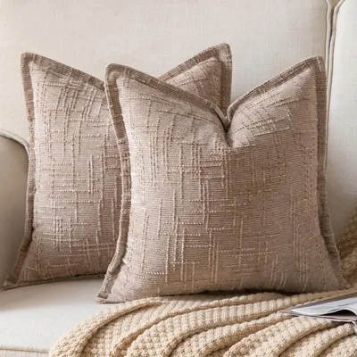 Productafbeelding van Kussensloop chenille, 45x45 cm, 2 stuks. Kameelkleurige fluweel kussens, decoratieve kussens voor de bank