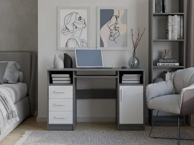 Produktbild von Schreibtisch Delta Anthrazit Weiss 120 Cm 3 Schubladen Schrank Regale Für Büro Zimmer
