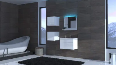 Produktbild von Furnitech ALIUS 30 Badezimmer Bademöbel Badeschränke Spiegel Set (Möbel ohne LED, Weiß)