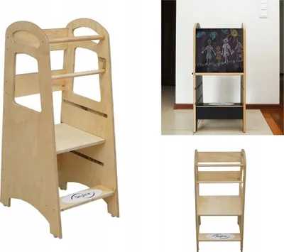 Produktbild von Skyline Steh und Lernturm Baby ab 1 Jahr Montessori Learning Tower Tritthocker Kinder Kitchen Helper Kinderhochstühle Höhenverstellbar mit Tafel