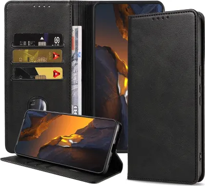 Produktbild von Smartphonica Handytasche geeignet für Xiaomi Poco F5 Kunstlederhülle mit Magnetverschluss und Kartenhalter Buchhülle mit Klappe - Schwarz
