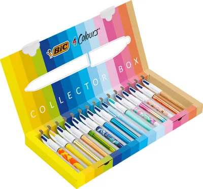 Zdjęcie produktu dla Bic 518277 Chowane pióro kulkowe BIC 4 kolory, pudełko kolekcjonerskie, zestaw 15 sztuk
