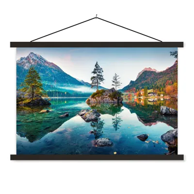 Produktbild von MuchoWow® Textilposter Berge - See - Bäume - Natur - Wasser 150x100 cm mit schwarzem Rahmen - Schlafzimmer