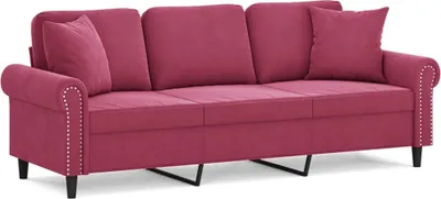 Obrázok produktu pre vidaXL 3-miestna pohovka s ozdobnými vankúšmi vínovo červená 180 cm zamat