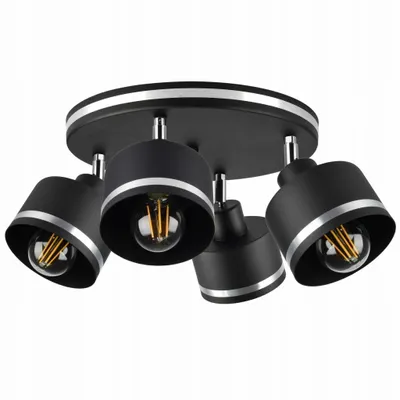 Produktbild von Luxolar LED Deckenleuchte 4-flammig E27 60W - Schwenkbar Deckenlampe mit Metalchirmen Schwarz-chrom - Moderne Wohnzimmer Hängelampe