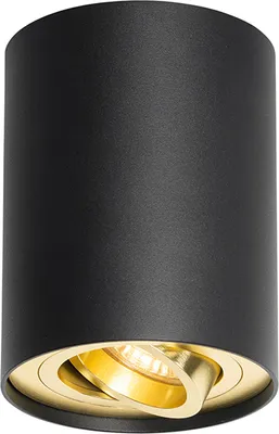 Produktbild von QAZQA - Modern Deckenstrahler schwarz mit Gold I Messing dreh- und schwenkbar - Rondoo up I Wohnzimmer I Schlafzimmer - Aluminium Zylinder - LED geeignet GU10