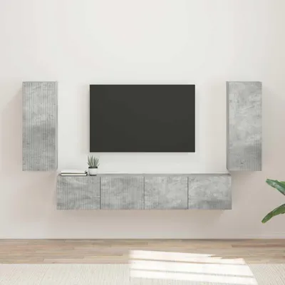 Produktbild von "Schlussverkauf" TV-Wandregal-Set Wandmontiert - 4 Stück - WohnzimmerTV-Möbel/TV-Tisch - Beton Grau Holzwerkstoff  C14304