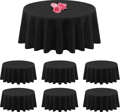 Produktbild von 6er Pack Schwarze Polyester Runde Tischdecken 90 Zoll - Fleck- und faltenresistent, waschbar - Perfekt für Hochzeit, Partys, Bankett, Buffet
