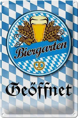 Produktbild von Blechschild Biergarten Bier Brezel, 30 x 20 cm, Blechschilder Spruch Getränk Alkohol, Bier Bayern