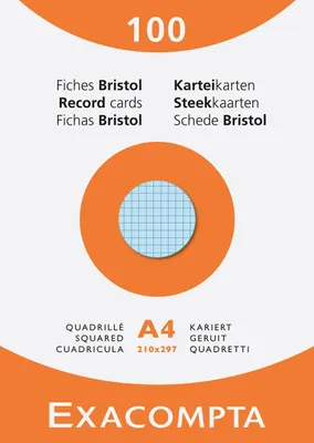 Produktbild von Exacompta Karteikarten A4 kariert, Faltschachtel mit 100 Stück, sortiert, 13276E