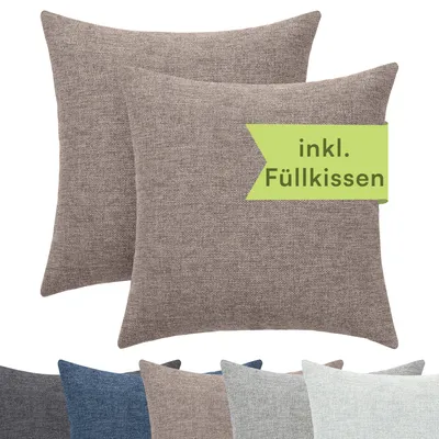 Produktbild von Selfitex Dekokissen 2er Set 50x50 inkl. Füllkissen kuschelweiches Lesekissen, Rückenkissen , Sofakissen,für Couch, Bett oder als Polster jeglicher Art, Farbe: Hellbraun